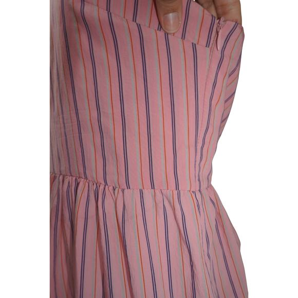 ZARA Pink Striped Ruffle Hem Midi Sundress Crisscross Back Size M - Picture 8 of 15